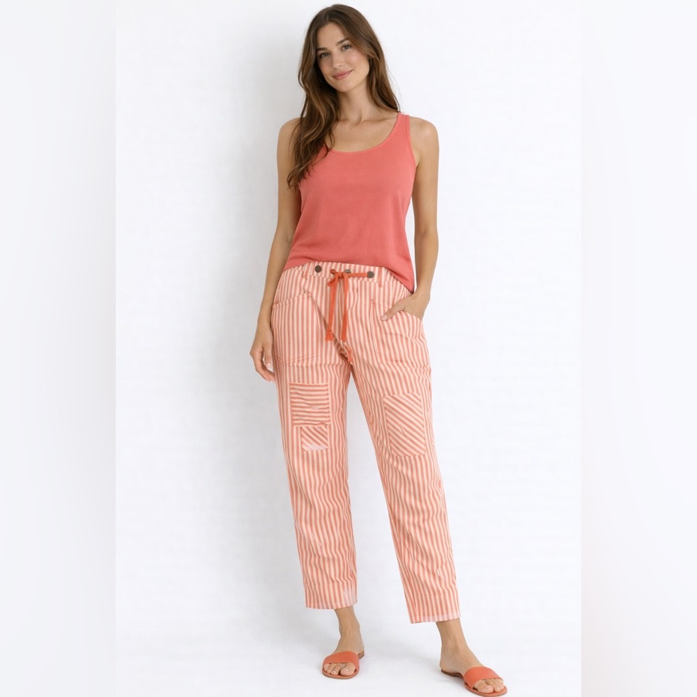 LovLov Striped Coral‎ and White Jean Pants